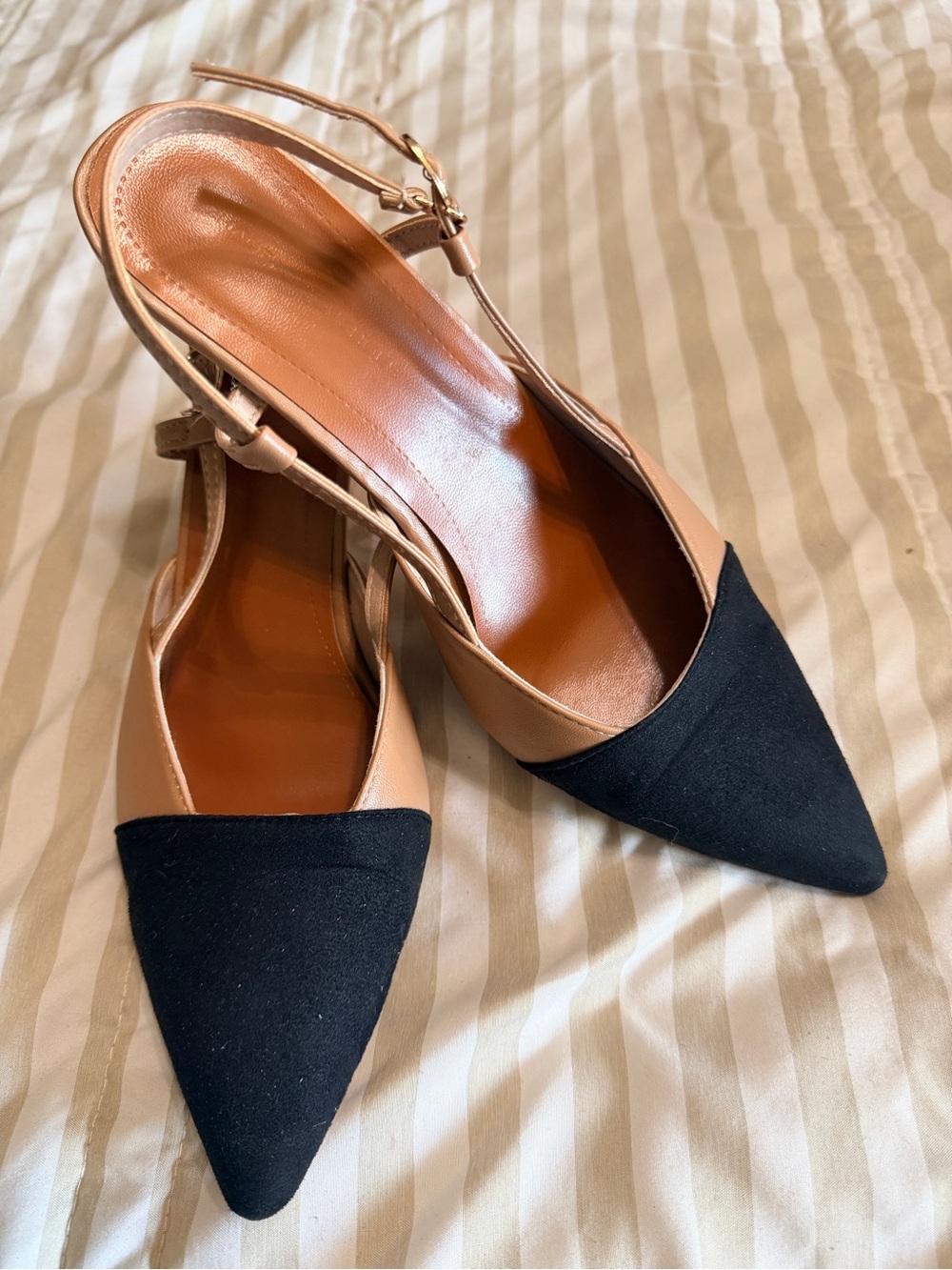 Women’s Pointed Toe Slingback Flats in Black and Nude